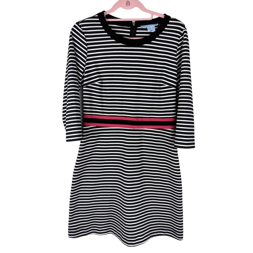 Draper James stripped A-line mini dress with Coral waistband detail. size M